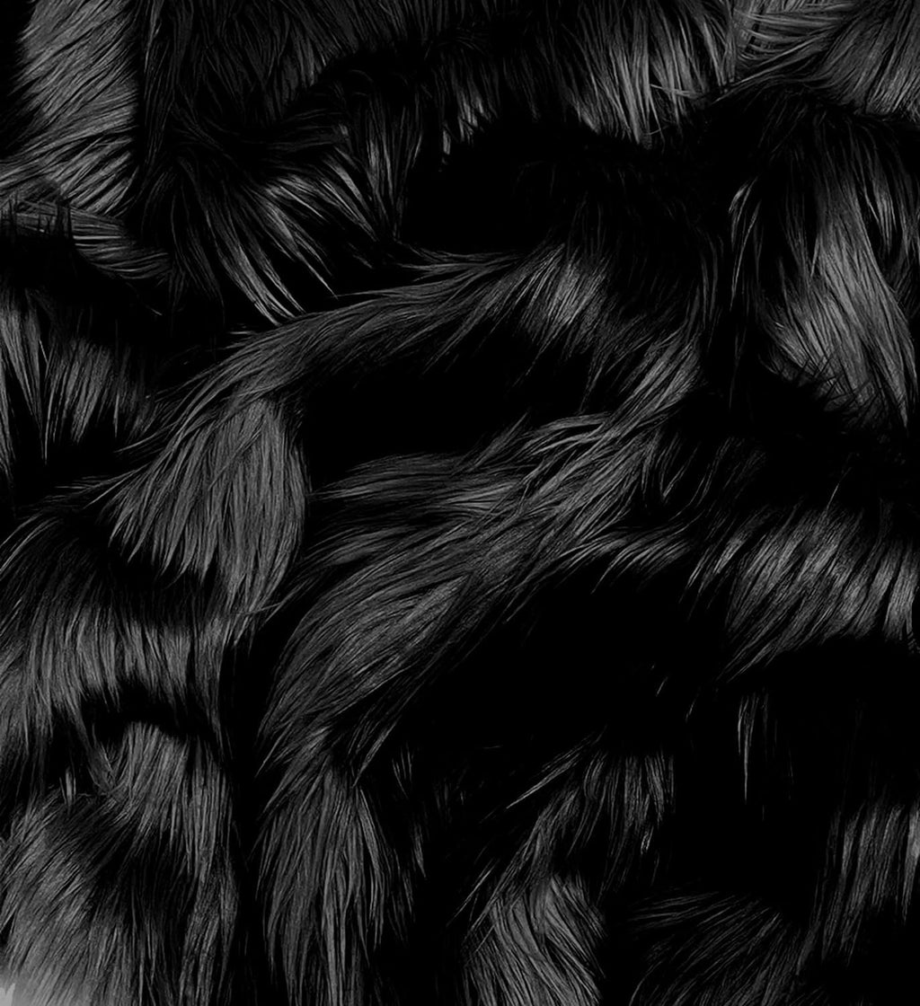 BLACK - Shaggy Long Pile Faux Fur Fabric By The Yard | Faux Fur | High Quality Ultra Soft Fur Fabric By Yard.