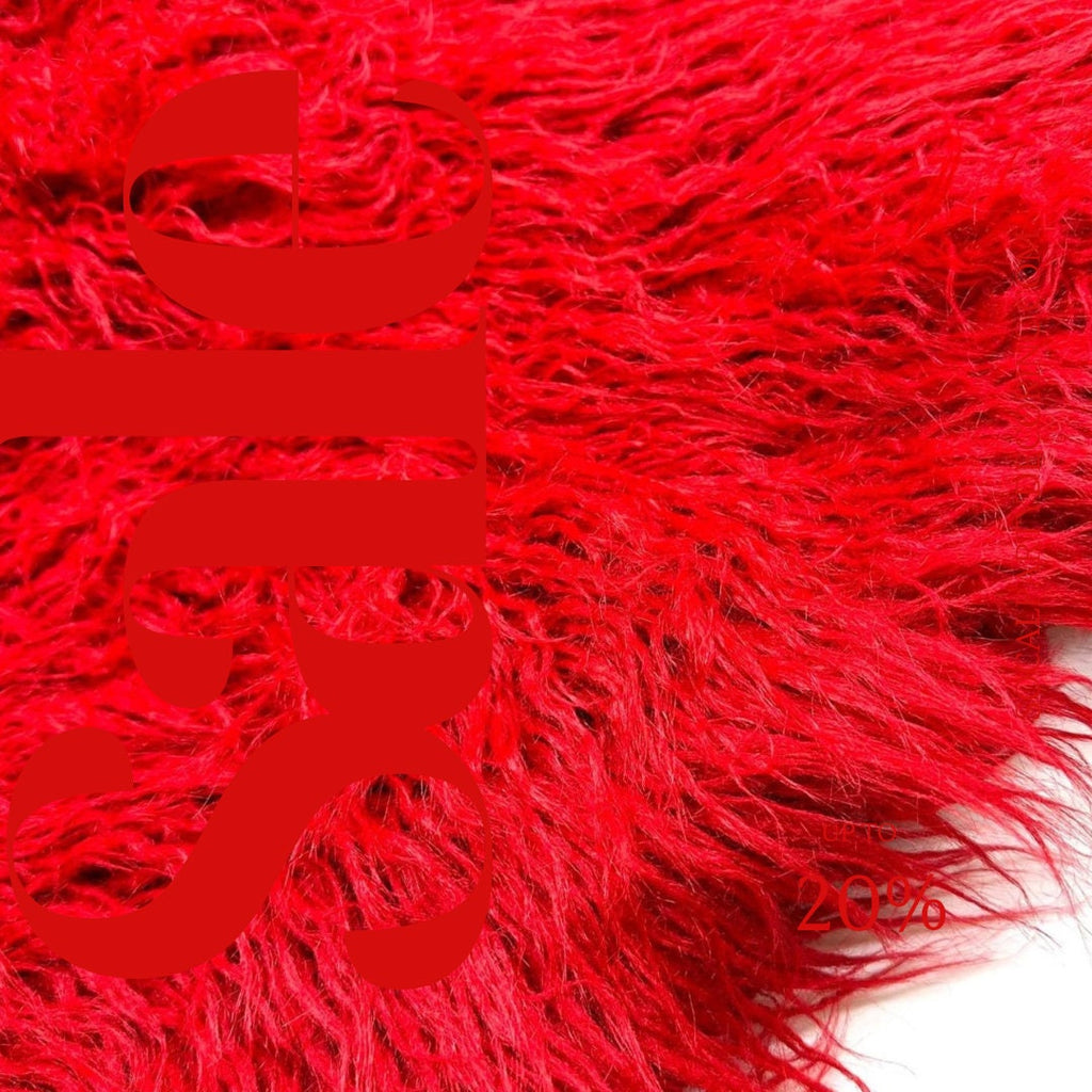 RED - Mongolian Long Pile Faux Fur Fabric By The Yard | Faux Fur | High Quality Fur Fabric By Yard.