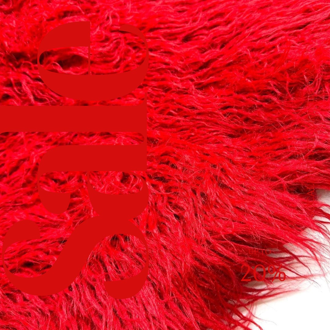 RED - Mongolian Long Pile Faux Fur Fabric By The Yard | Faux Fur | High Quality Fur Fabric By Yard.