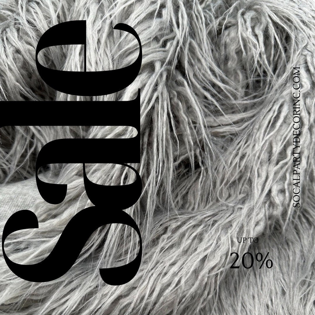 SILVER - Mongolian Long Pile Faux Fur Fabric By The Yard | Faux Fur | High Quality Fur Fabric By Yard.