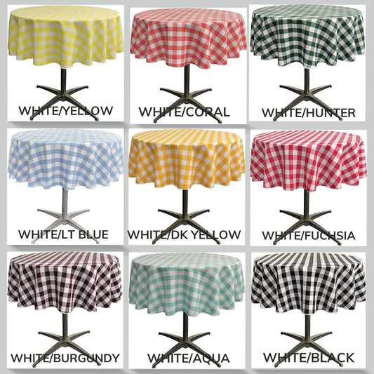 CHECKERED Polyester Poplin Gingham Plaid Round Tablecloth -Table Cover Fabric Table Cloth for Dinning, Kitchen, Party, Holiday. Choose Color
