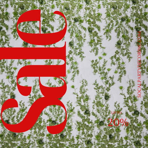 3D FLORAL - SAGE -  Design Embroider  Beaded With Rhinestones  Mesh Lace Fabric. Sold By The Yard.