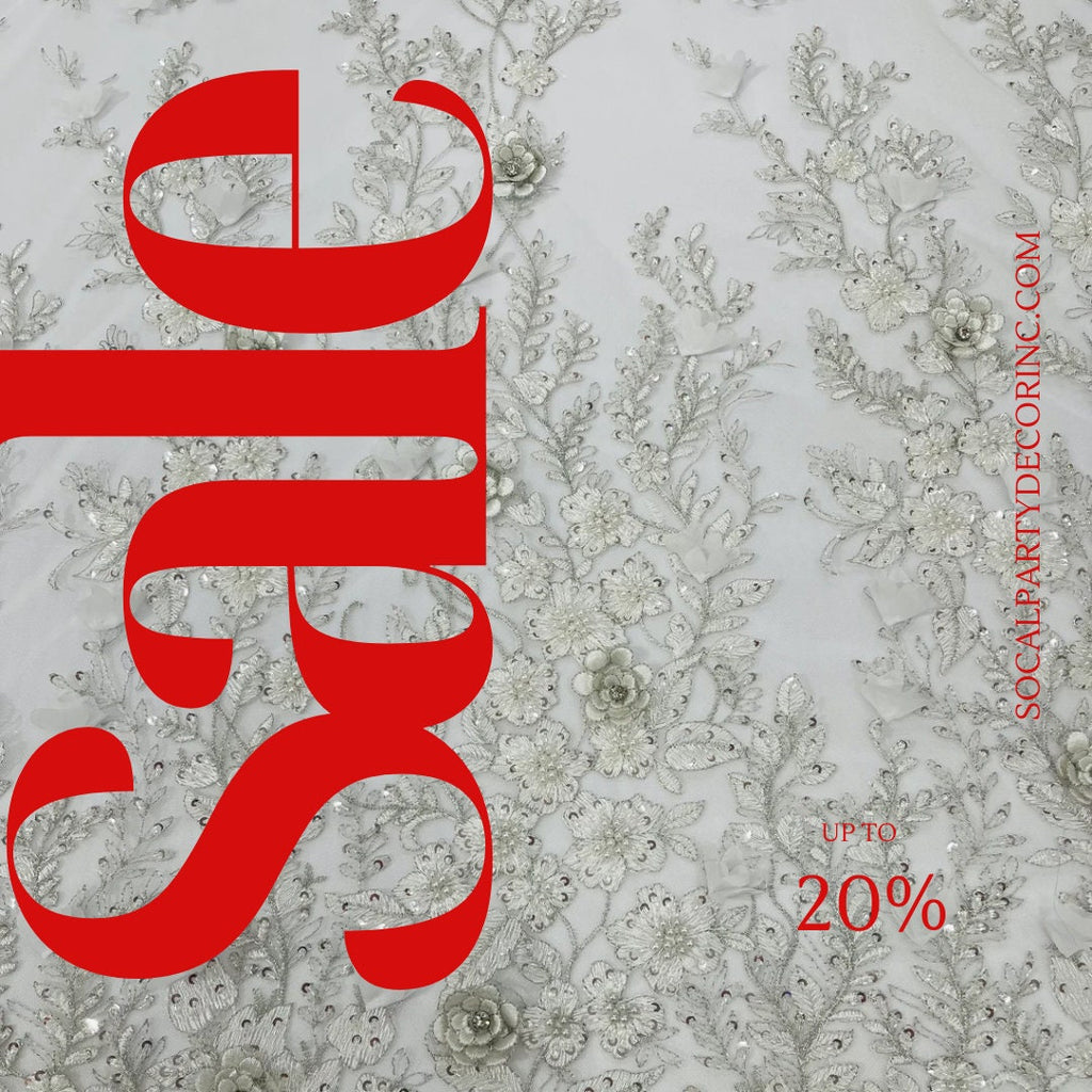 3D FLORAL - OFF WHITE -  Design Embroider  Beaded With Rhinestones  Mesh Lace Fabric. Sold By The Yard.