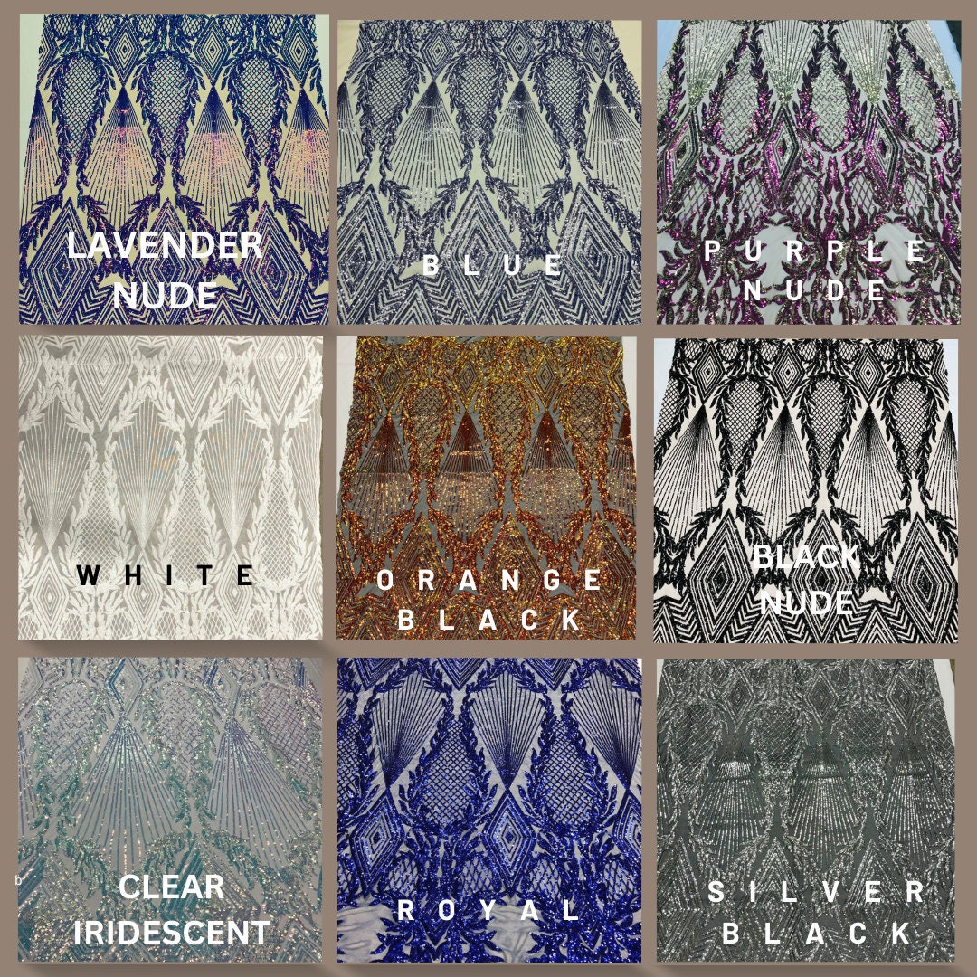 DIAMOND FASHION - Shiny Sequin Design 4 Way Stretch Mesh Fabric. Sold By The Yard. Choose Color Below