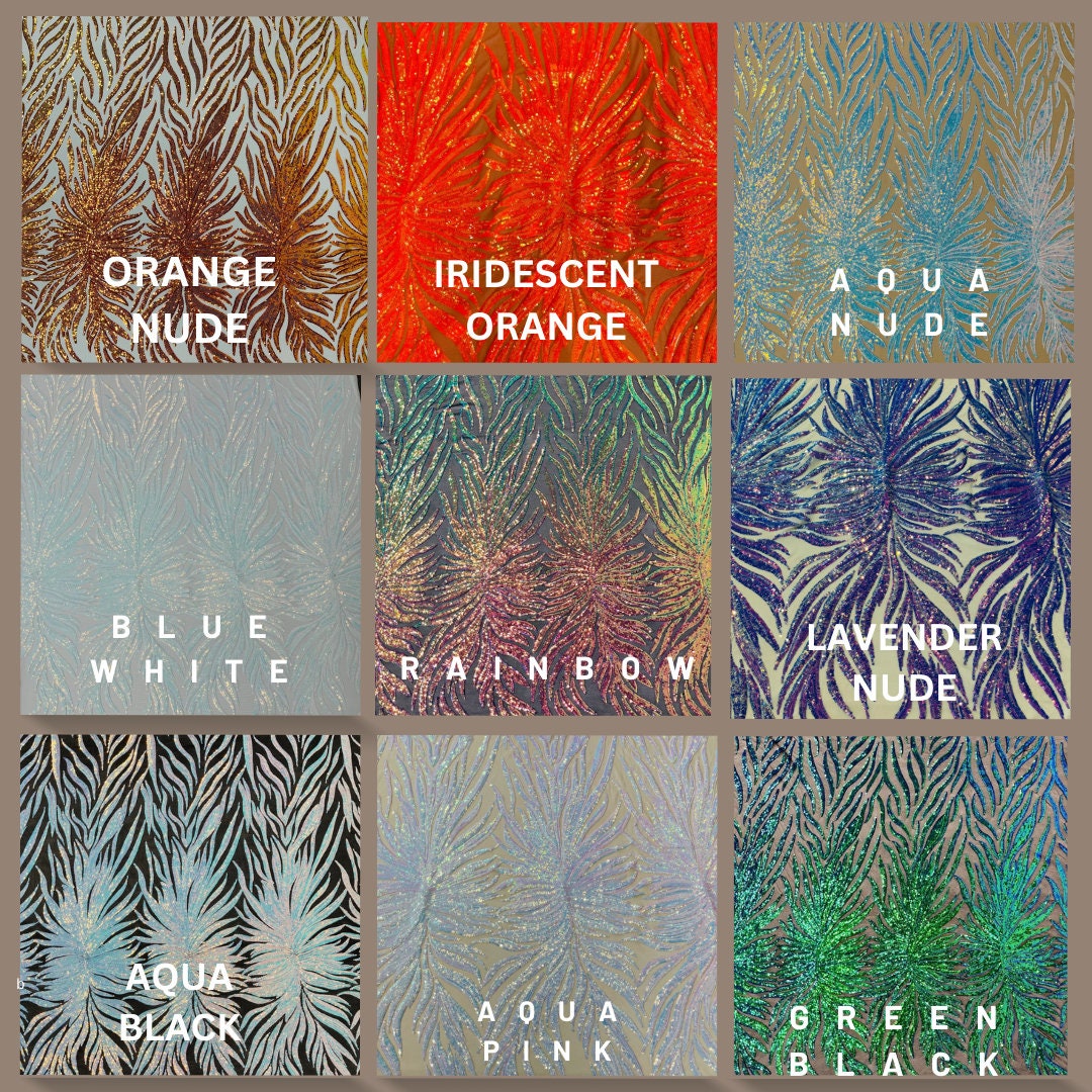 FEATHER FASHION - Shiny Sequin Design 4 Way Stretch Mesh Fabric. Sold By The Yard. Choose Color Below