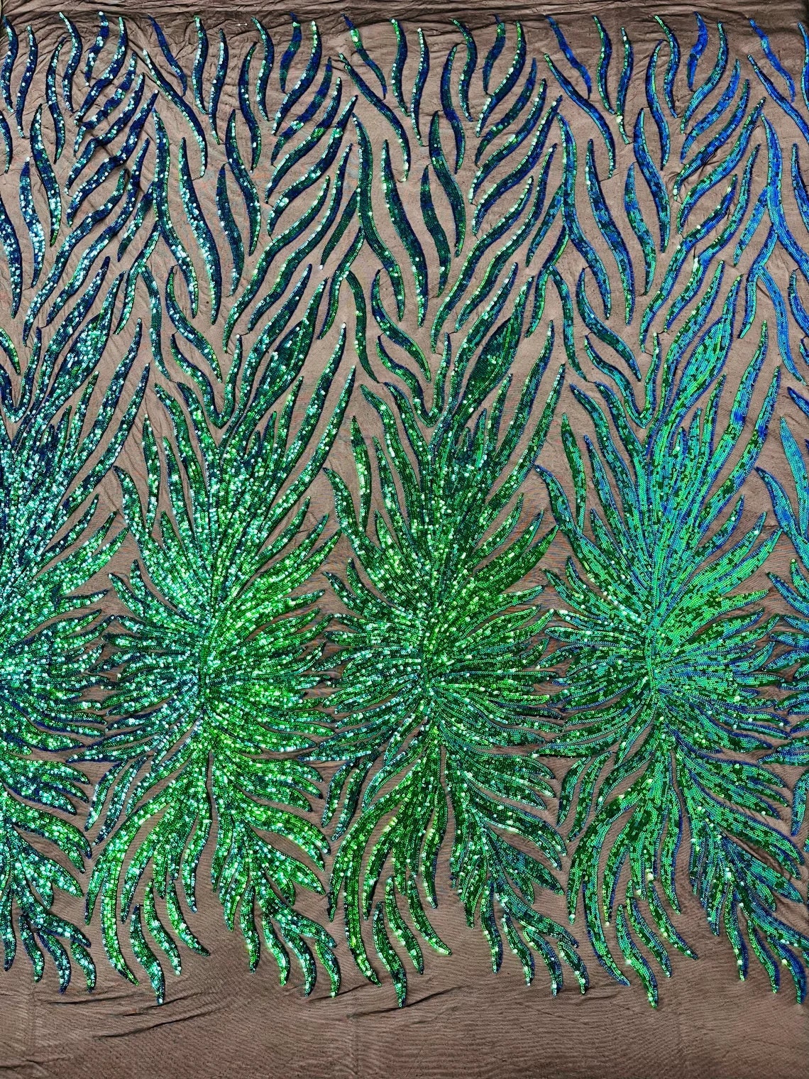 FEATHER FASHION - Shiny Sequin Design 4 Way Stretch Mesh Fabric. Sold By The Yard. Choose Color Below
