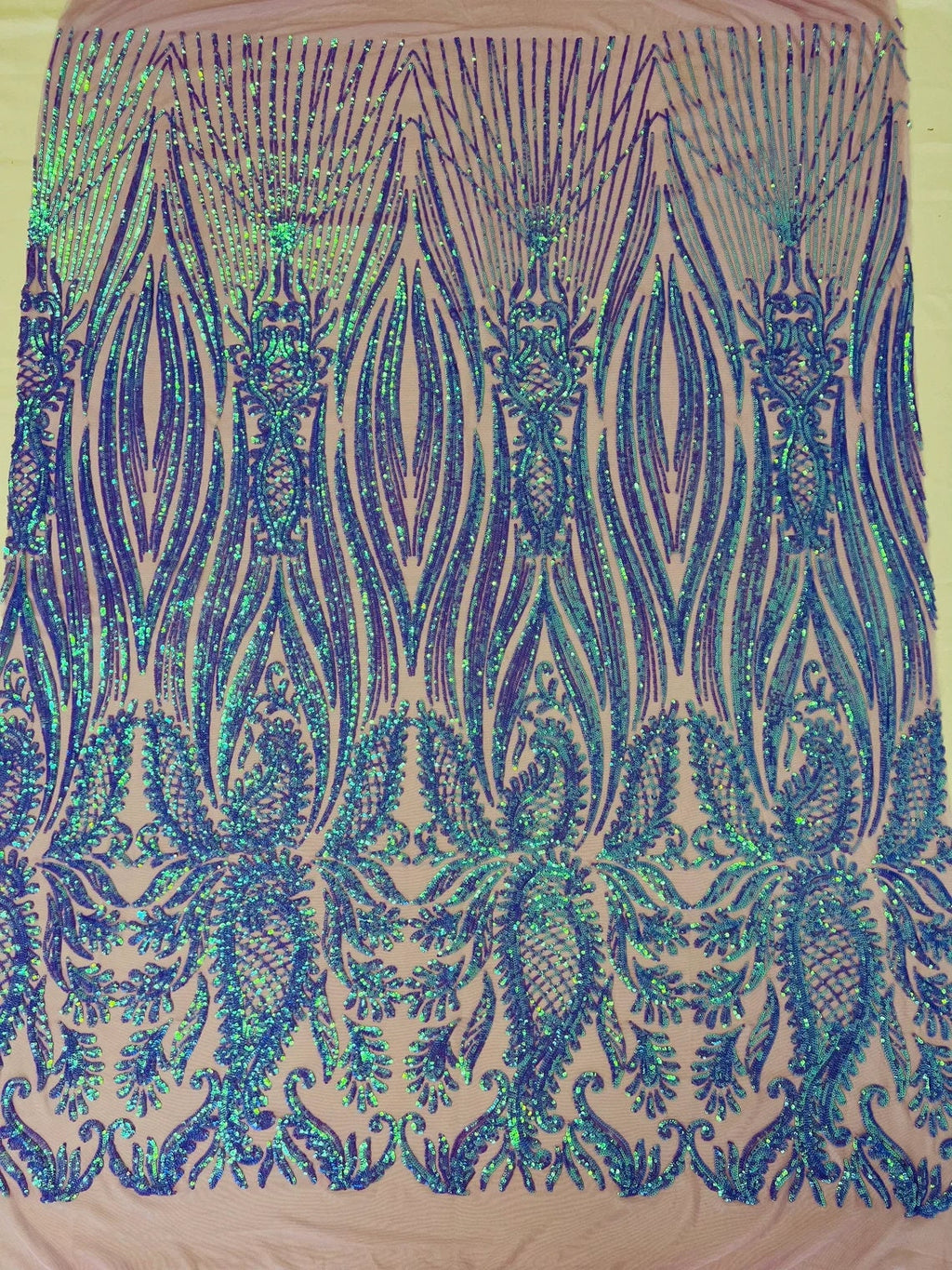 HIGH FASHION - Shiny Sequin Design 4 Way Stretch Mesh Fabric. Sold By The Yard. Choose Color Below
