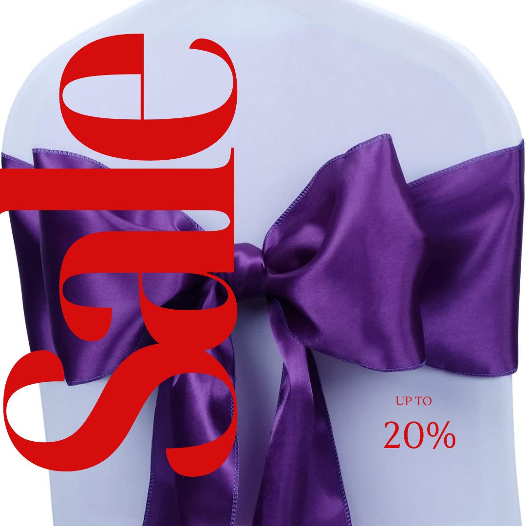 PURPLE - SATIN Chair Sashes Bows for Wedding Reception Event Banquets Chair Decoration, Dinning Chair Sash Ribbon Tie Back Party Supplies