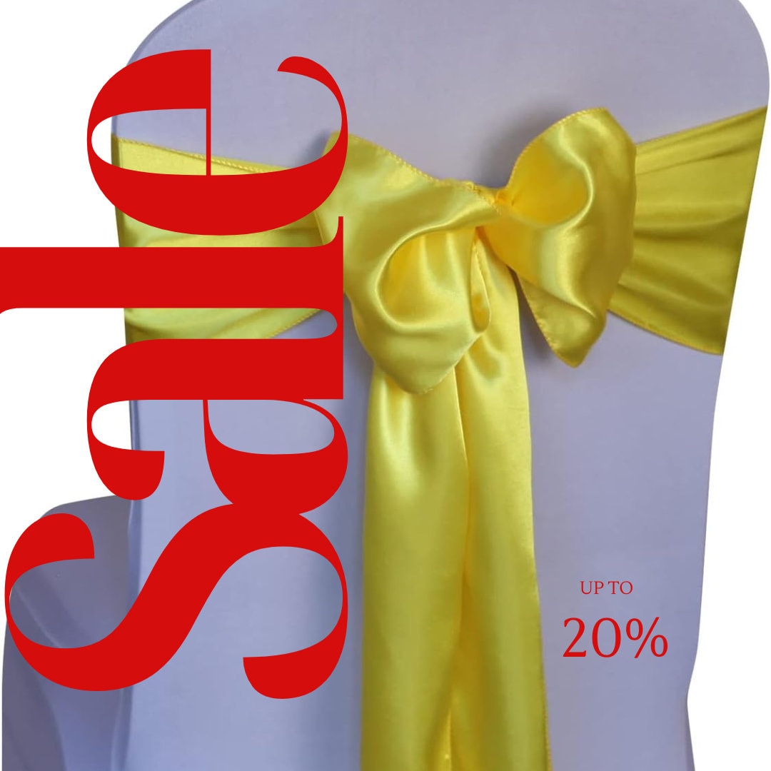 YELLOW - SATIN Chair Sashes Bows for Wedding Reception Event Banquets Chair Decoration, Dinning Chair Cover Sash Ribbon Tie Back Supplies
