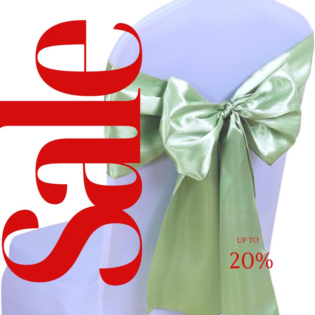 SAGE - SATIN Chair Sashes Bows for Wedding Reception Event Banquets Chair Decoration, Dinning Chair Cover Sash Ribbon Tie Back Supplies
