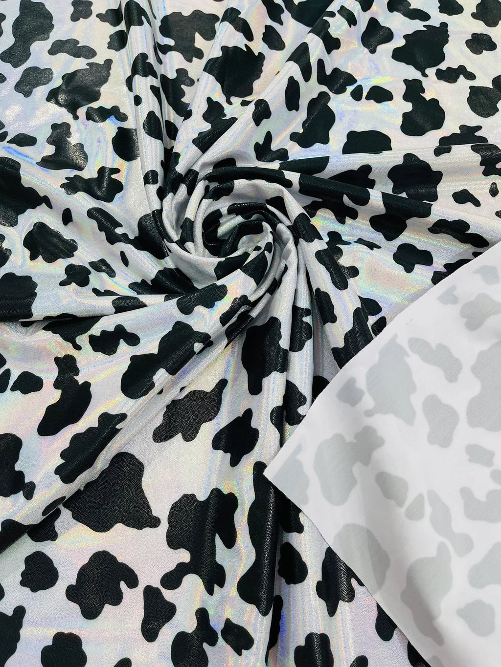 COW PRINT - HOLOGRAPHIC - Nylon Spandex 4 Way Stretch By Yard. Choose Color Below