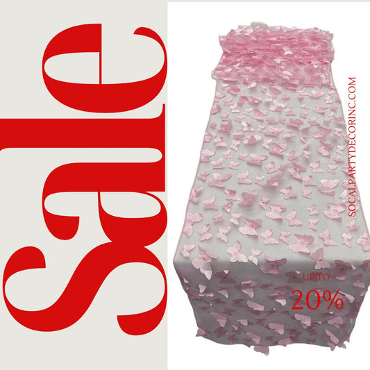PINK - 3D Butterfly Table Runner - 12" x 90" Mesh Runner for Event Decor, Party, Wedding, Prom