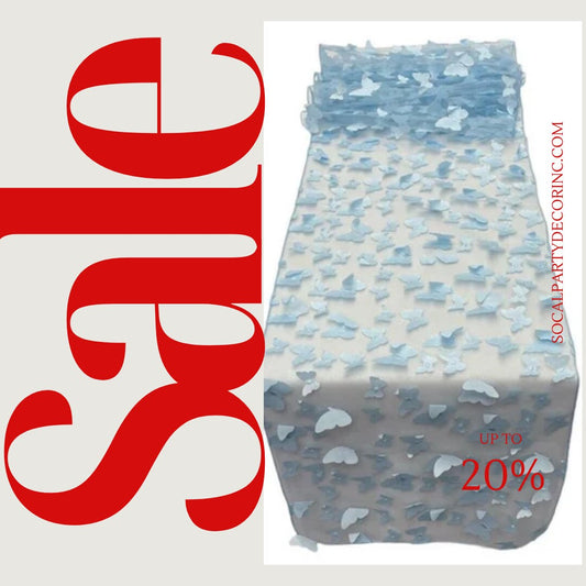 LT BLUE - 3D Butterfly Table Runner - 12" x 90" Mesh Runner for Event Decor, Party, Wedding, Prom