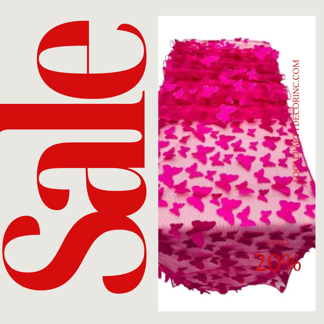 FUCHSIA - 3D Butterfly Table Runner - 12" x 90" Mesh Runner for Event Decor, Party, Wedding, Prom