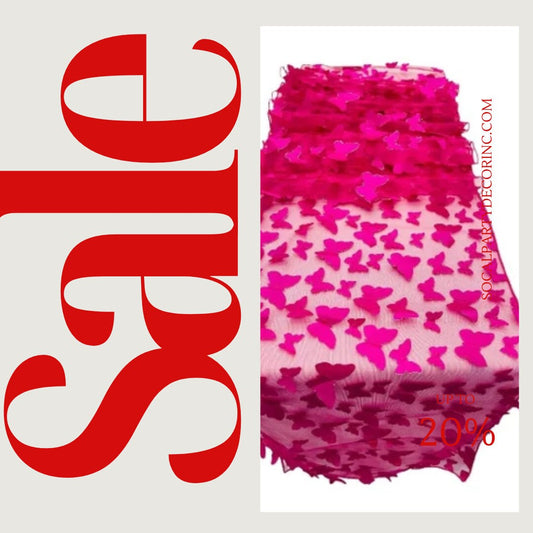FUCHSIA - 3D Butterfly Table Runner - 12" x 90" Mesh Runner for Event Decor, Party, Wedding, Prom