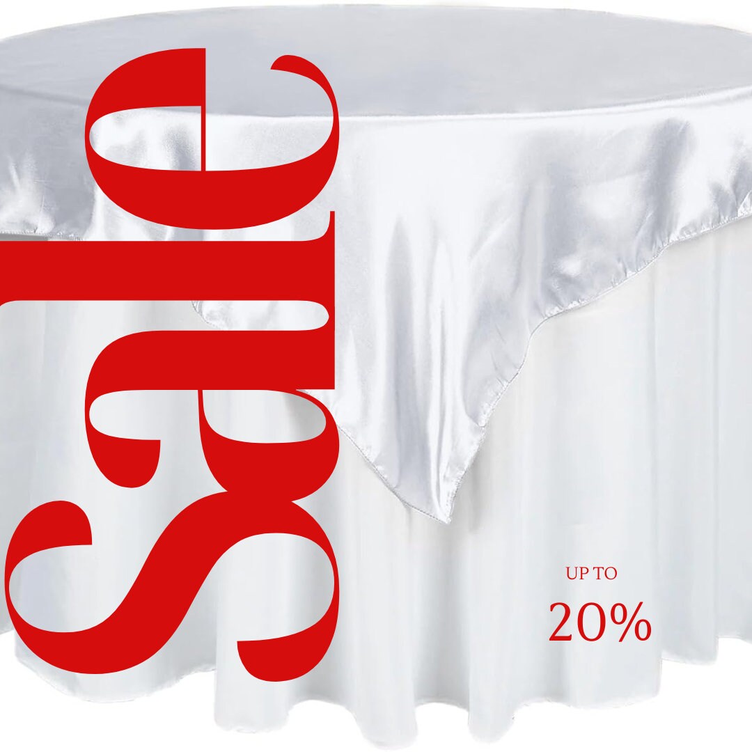SATIN - WHITE - Square Tablecloth Overlay - Square Tablecloth, Square Table Cover Fabric  for Dining, Kitchen, Party.