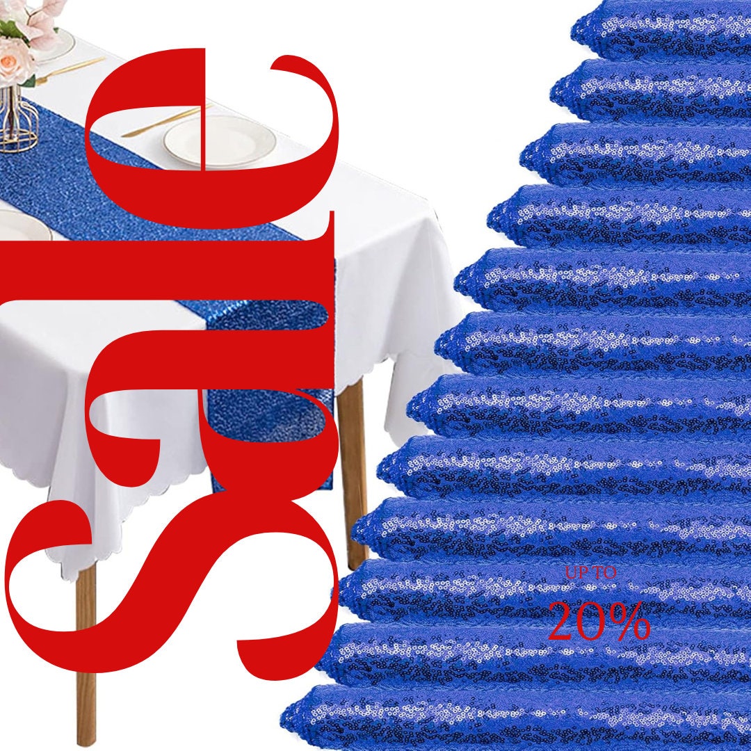 SEQUIN - ROYAL - 12" Wide Wedding & Party Decoration Table Runner ( 12" Wide x 90" Long) 1 PC. Sequin Table Runner Glitter Dining Table