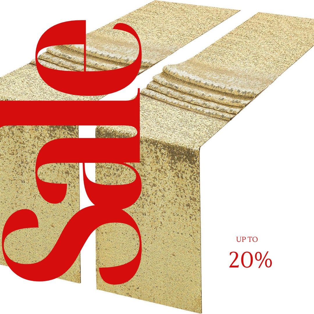 SEQUIN - GOLD - 12" Wide Wedding & Party Decoration Solid Table Runner ( 12" Wide x 90" Long) 1 PC. Sequin Table Runner Glitter Dining Table