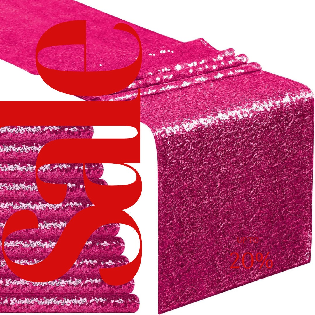 SEQUIN - MAGENTA - 12" Wide Wedding & Party Decoration Table Runner ( 12" Wide x 90" Long) 1 PC. Sequin Table Runner Glitter Dining Table