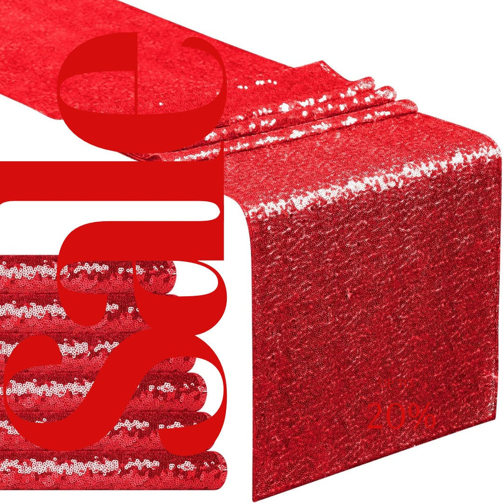 SEQUIN - RED - 12" Wide Wedding & Party Decoration Table Runner ( 12" Wide x 90" Long) 1 PC. Sequin Table Runner Glitter Dining Table