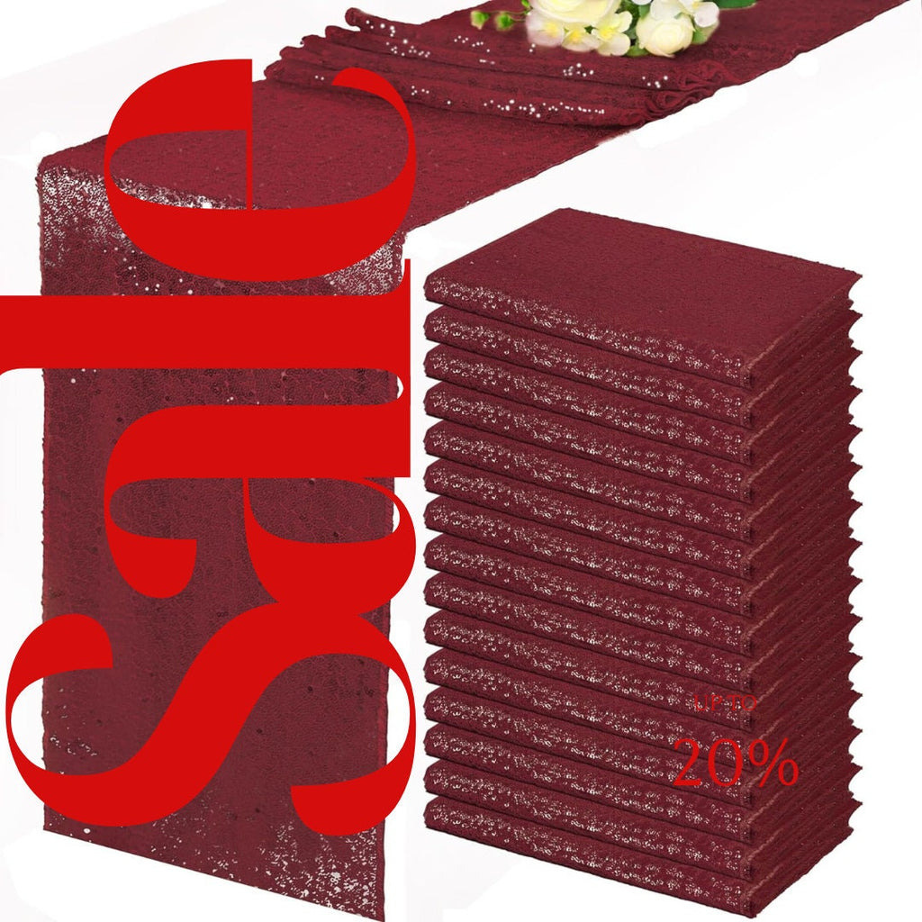 SEQUIN - BURGUNDY - 12" Wide Wedding & Party Decoration Table Runner ( 12" Wide x 90" Long) 1 PC. Sequin Table Runner Glitter Dining Table