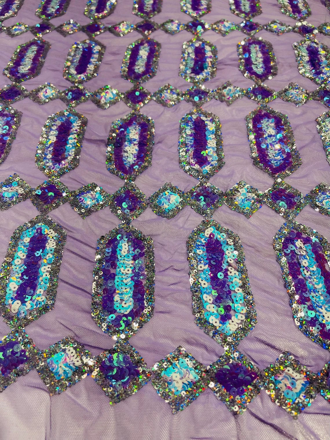 JEWEL - Multicolor Sequin Design 4 Way Stretch Mesh Fabric. Sold By The Yard. Choose Color Below