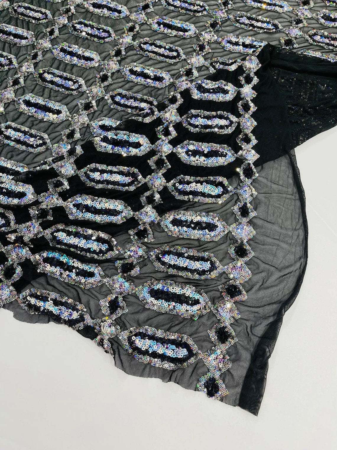JEWEL - Multicolor Sequin Design 4 Way Stretch Mesh Fabric. Sold By The Yard. Choose Color Below