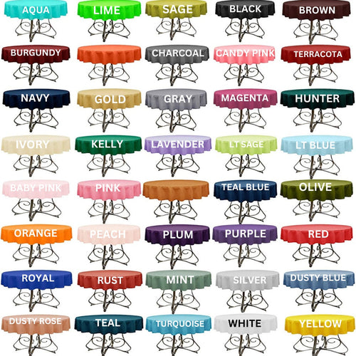 36" ROUND - Polyester Poplin Washable Round Tablecloth - Table Cover Fabric Table Cloth for Dinning, Kitchen, Party, Holiday. Choose Color