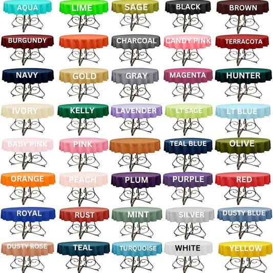 Polyester Poplin Washable Round Tablecloth - Table Cover Fabric Table Cloth for Dinning, Kitchen, Party, Holiday. Choose Size & Color Below