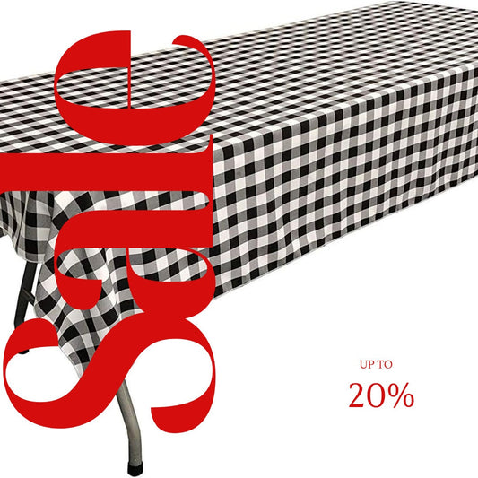 Polyester Poplin Gingham Checkered Rectangular Tablecloth (White & Black, Choose Size Below