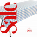 Polyester Poplin Gingham Checkered Rectangular Tablecloth (White & Lt Blue, Choose Size Below