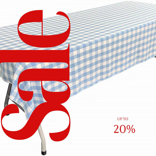 Polyester Poplin Gingham Checkered Rectangular Tablecloth (White & Lt Blue, Choose Size Below
