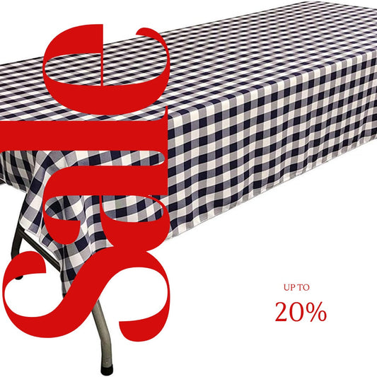 Polyester Poplin Gingham Checkered Rectangular Tablecloth (White & Navy, Choose Size Below