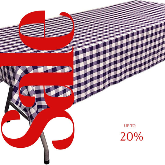 Polyester Poplin Gingham Checkered Rectangular Tablecloth (White & Purple, Choose Size Below