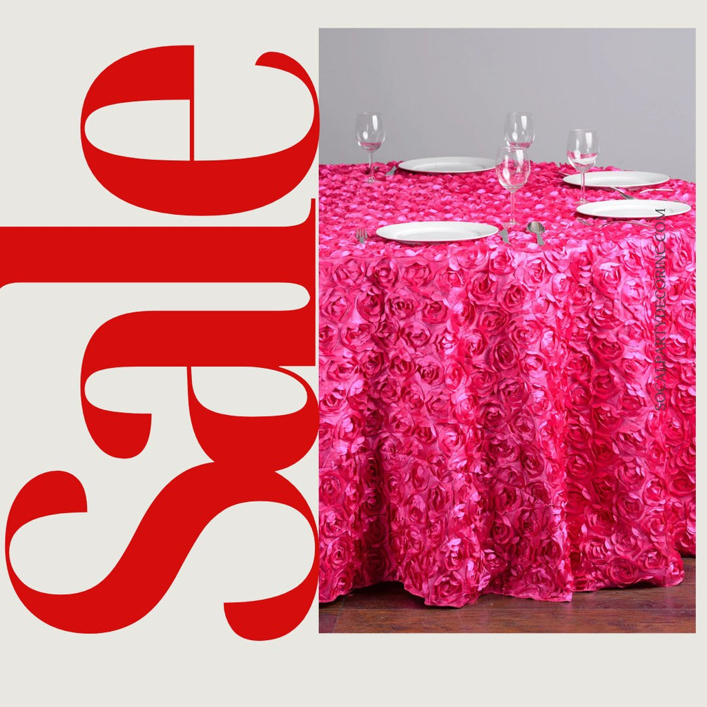 HOT PINK - Round Tablecloth Table Cloth Satin Rosette Tablecloth - 3D Floral Table Cloth for Wedding Baby Shower Birthday Tea Party Dessert