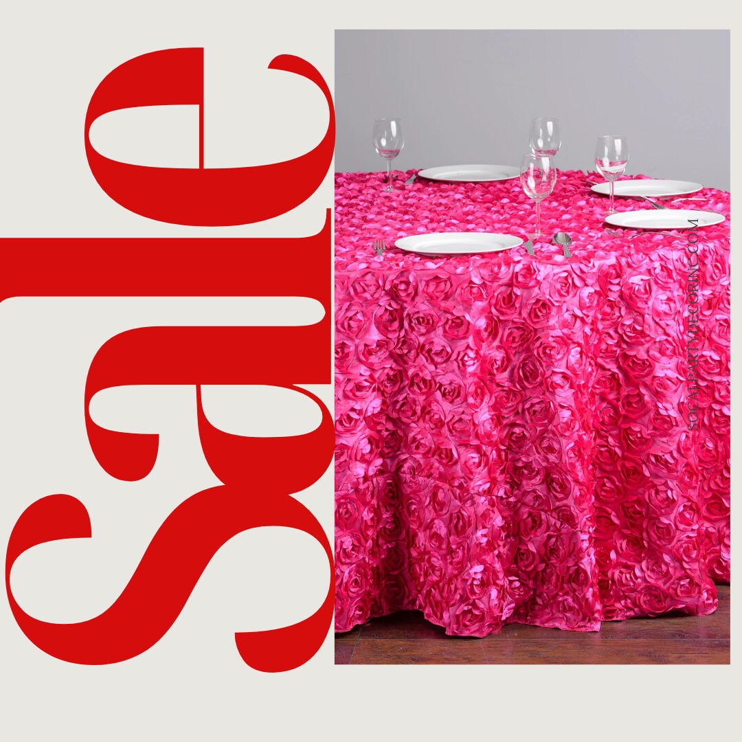 HOT PINK - Round Tablecloth Table Cloth Satin Rosette Tablecloth - 3D Floral Table Cloth for Wedding Baby Shower Birthday Tea Party Dessert
