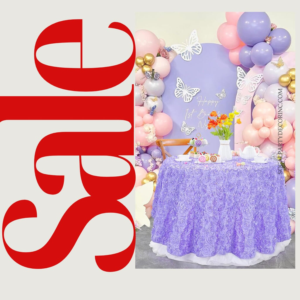 LAVENDER - Round Tablecloth Table Cloth Satin Rosette Tablecloth - 3D Floral Table Cloth for Wedding Baby Shower Birthday Tea Party Dessert