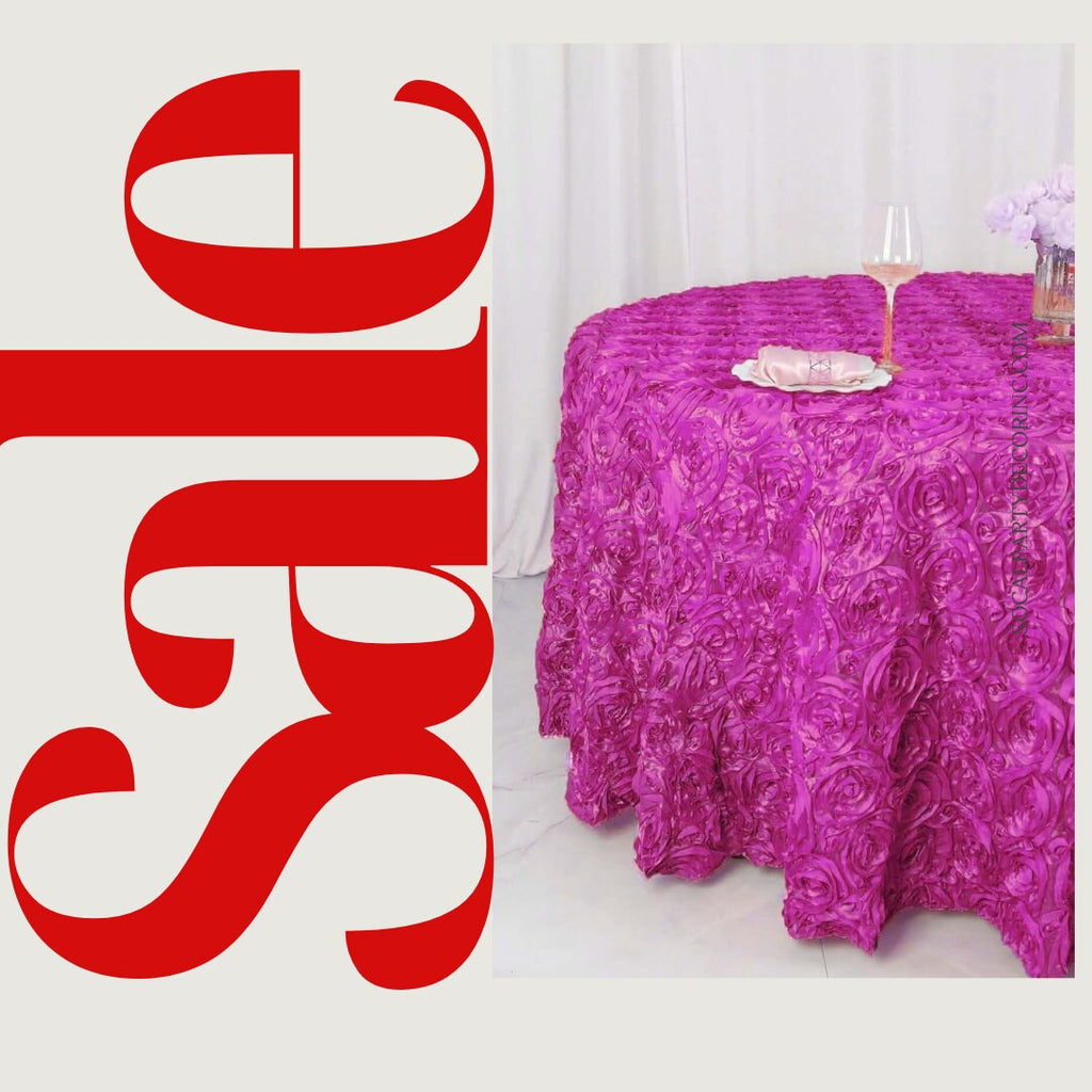 FUCHSIA - Round Tablecloth Table Cloth Satin Rosette Tablecloth - 3D Floral Table Cloth for Wedding Baby Shower Birthday Tea Party Dessert