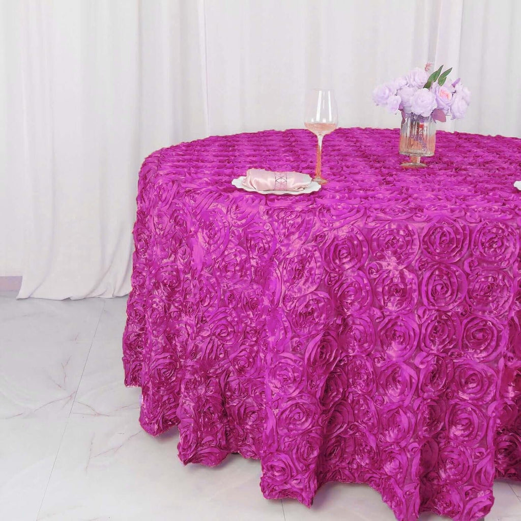 FUCHSIA - Round Tablecloth Table Cloth Satin Rosette Tablecloth - 3D Floral Table Cloth for Wedding Baby Shower Birthday Tea Party Dessert