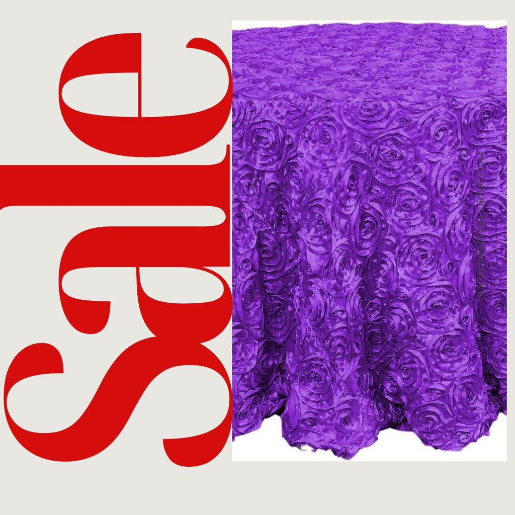 PURPLE - Round Tablecloth Table Cloth Satin Rosette Tablecloth - 3D Floral Table Cloth for Wedding Baby Shower Birthday Tea Party Dessert