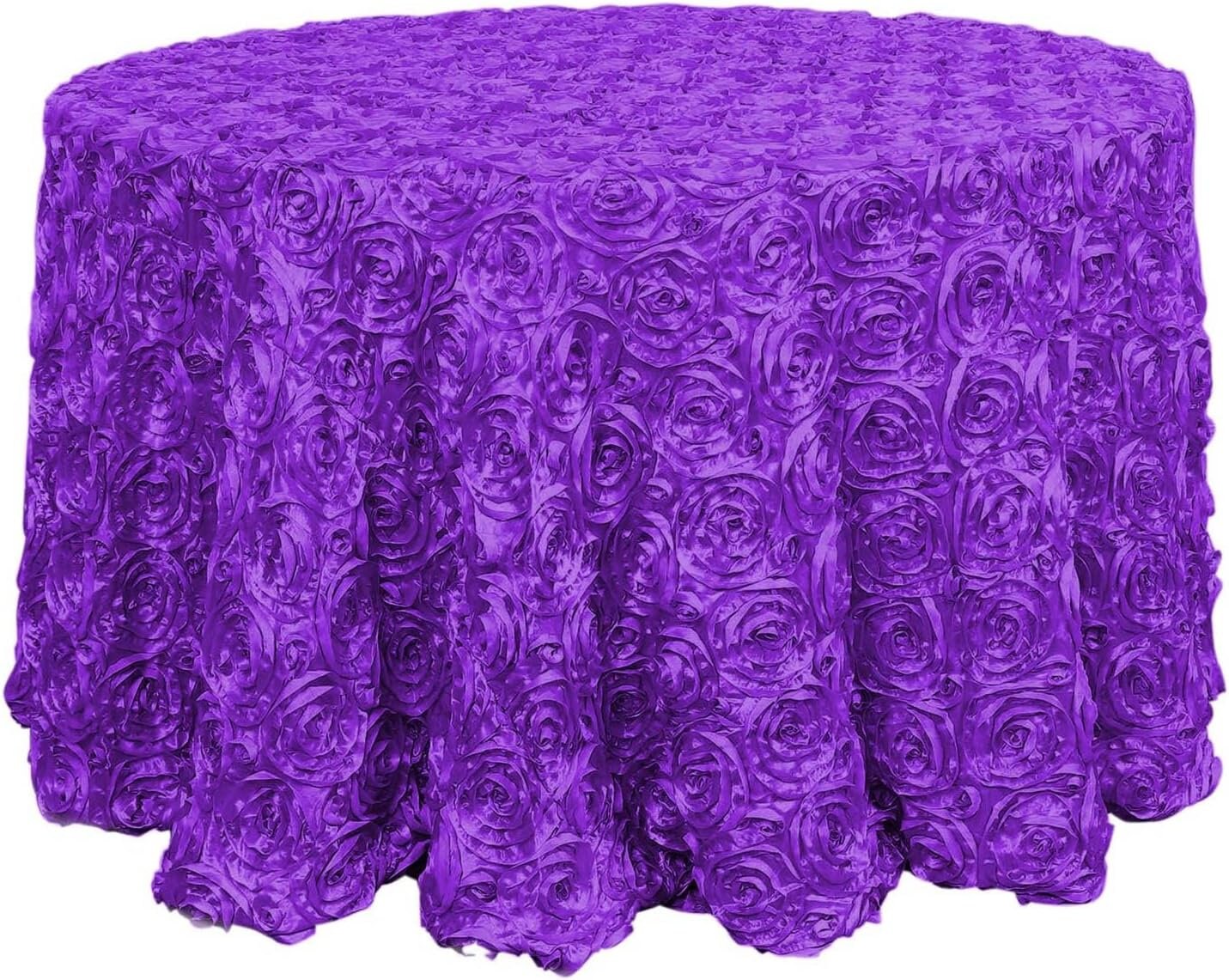PURPLE - Round Tablecloth Table Cloth Satin Rosette Tablecloth - 3D Floral Table Cloth for Wedding Baby Shower Birthday Tea Party Dessert