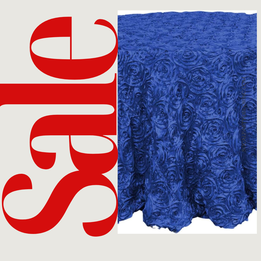 ROYAL - Round Tablecloth Table Cloth Satin Rosette Tablecloth - 3D Floral Table Cloth for Wedding Baby Shower Birthday Tea Party Dessert