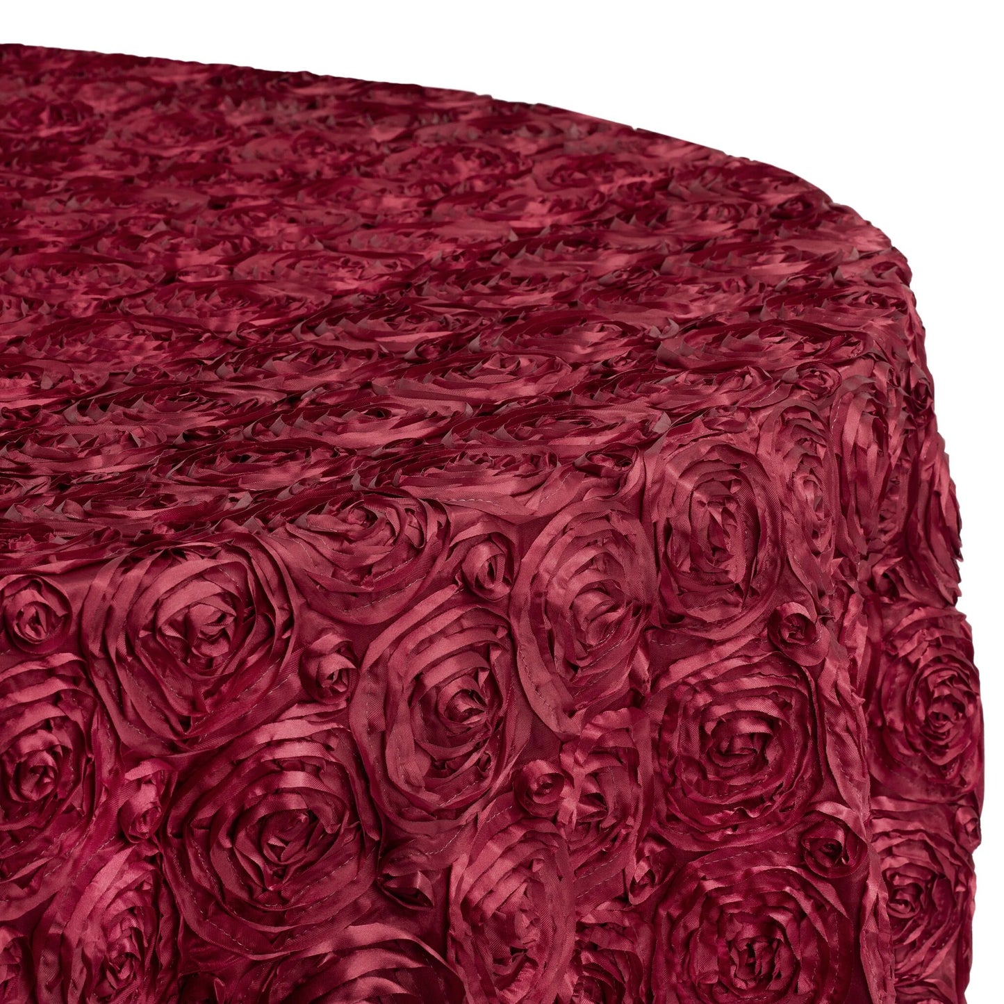 BURGUNDY - Round Tablecloth Table Cloth Satin Rosette Tablecloth - 3D Floral Table Cloth for Wedding Baby Shower Birthday Tea Party Dessert