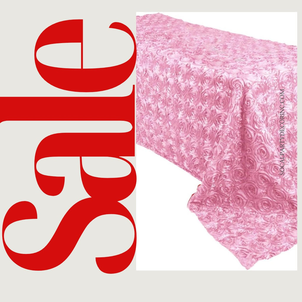 PINK - Rectangular Tablecloth Table Cloth Satin Rosette - 3D Floral Table Cloth for Wedding Baby Shower Birthday Tea Party Dessert