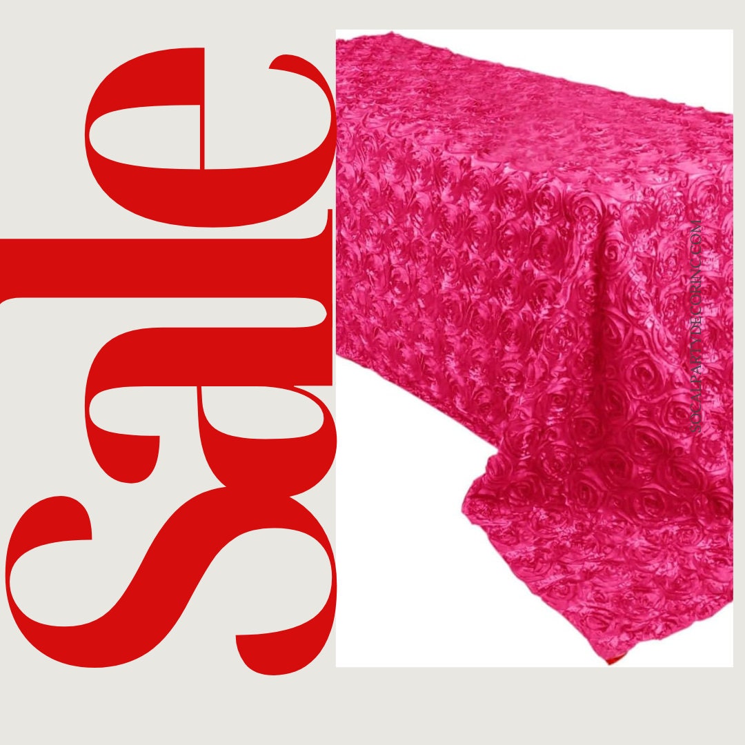 FUCHSIA - Rectangular Tablecloth Table Cloth Satin Rosette - 3D Floral Table Cloth for Wedding Baby Shower Birthday Tea Party Dessert