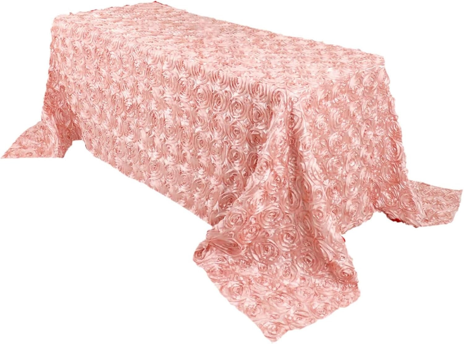 DUSTY ROSE - Rectangular Tablecloth Table Cloth Satin Rosette - 3D Floral Table Cloth for Wedding Baby Shower Birthday Tea Party Dessert