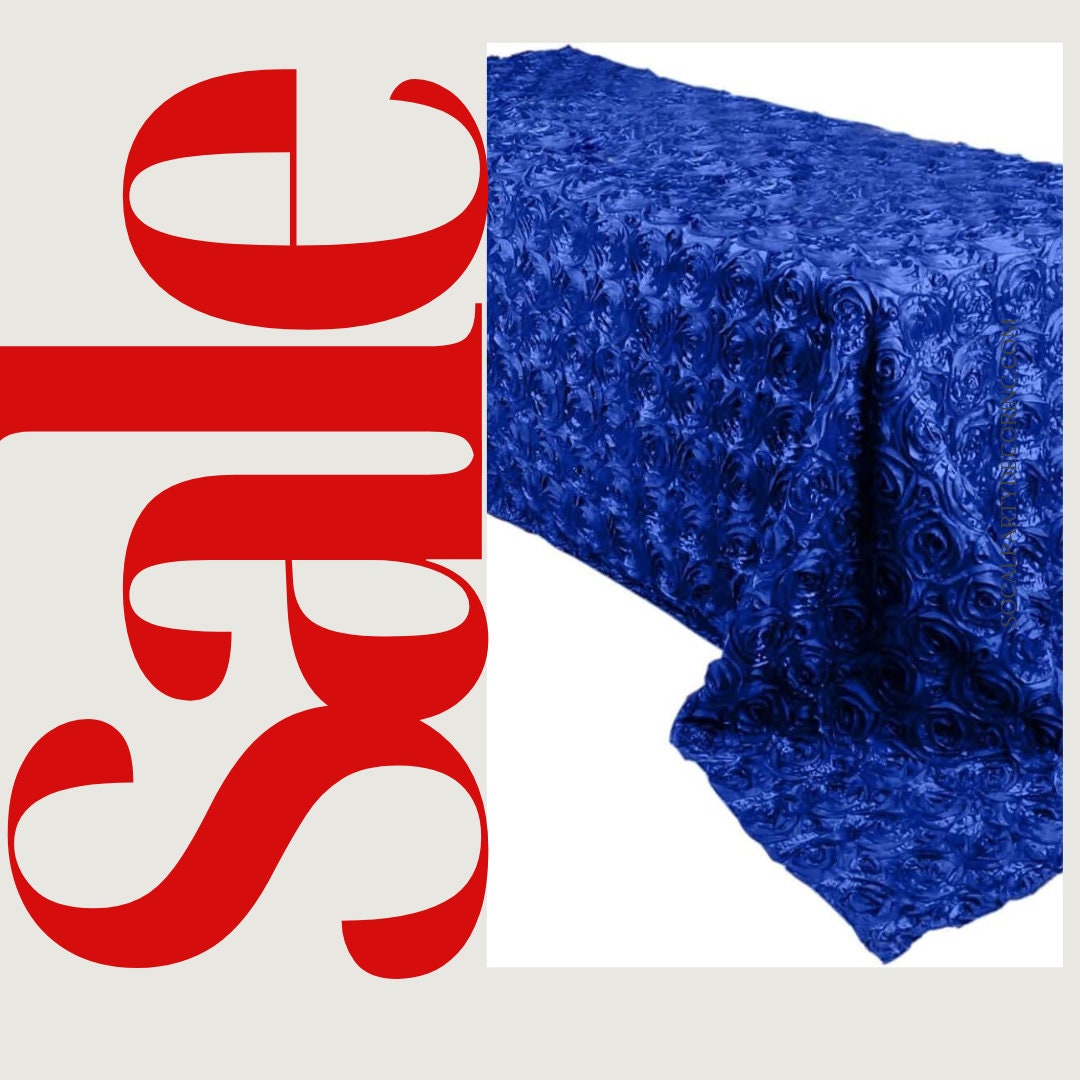 ROYAL - Rectangular Tablecloth Table Cloth Satin Rosette - 3D Floral Table Cloth for Wedding Baby Shower Birthday Tea Party Dessert