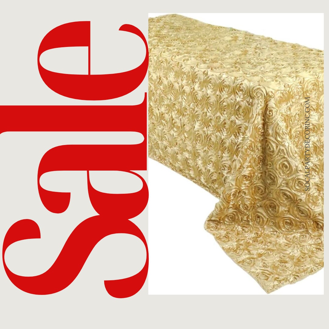 GOLD - Rectangular Tablecloth Table Cloth Satin Rosette - 3D Floral Table Cloth for Wedding Baby Shower Birthday Tea Party Dessert
