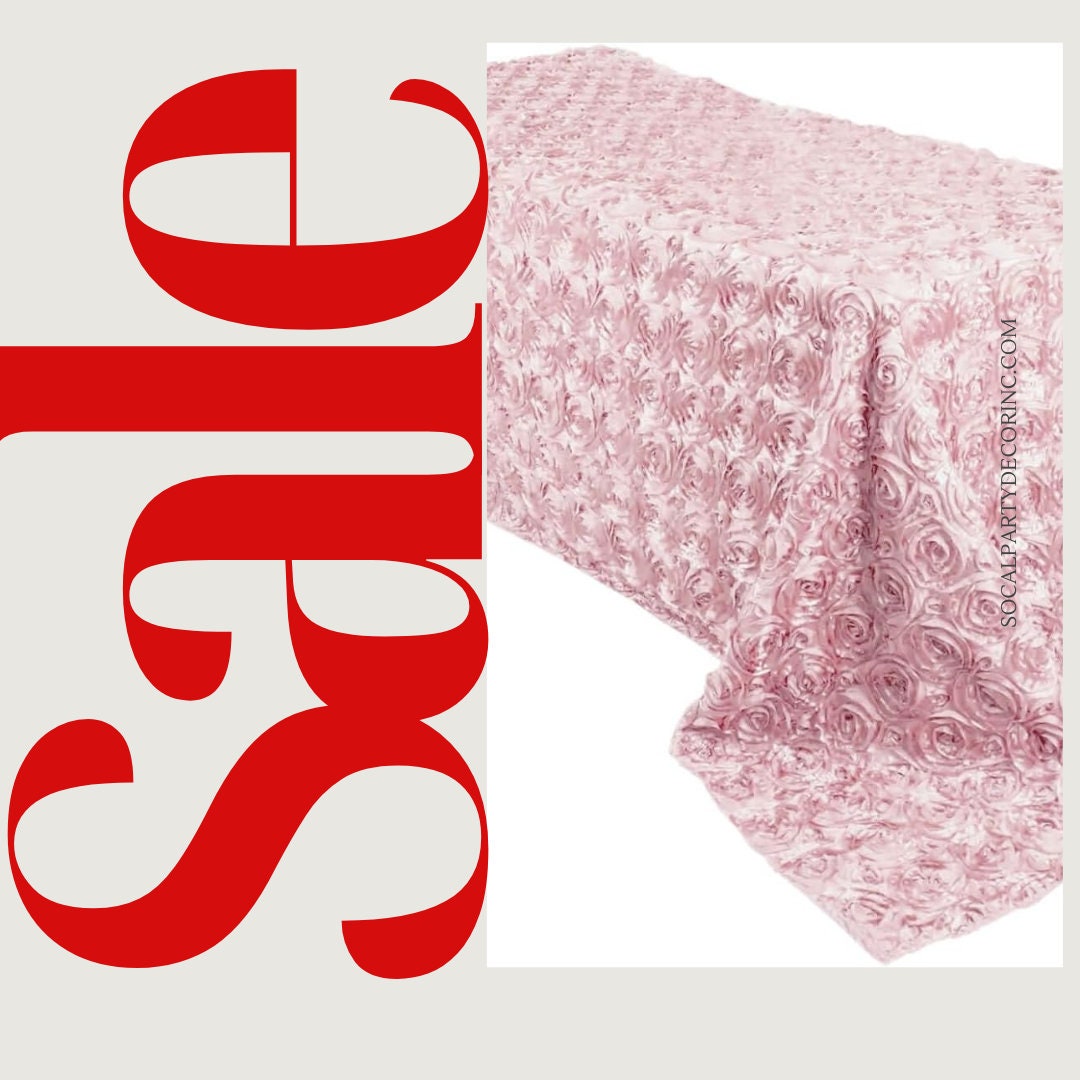 BLUSH - Rectangular Tablecloth Table Cloth Satin Rosette - 3D Floral Table Cloth for Wedding Baby Shower Birthday Tea Party Dessert