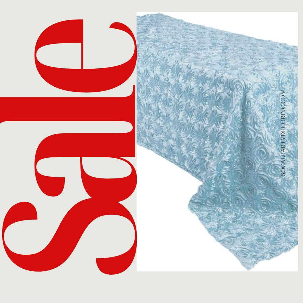 LT BLUE - Rectangular Tablecloth Table Cloth Satin Rosette - 3D Floral Table Cloth for Wedding Baby Shower Birthday Tea Party Dessert